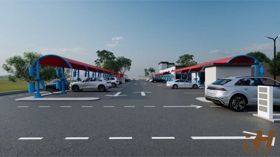 Parking area outside the service center