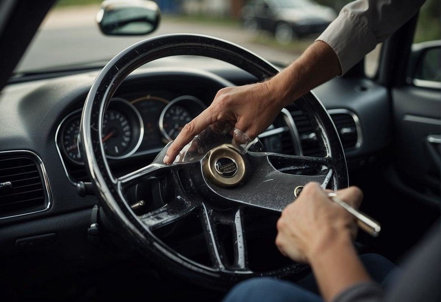Technician removing a steering wheel