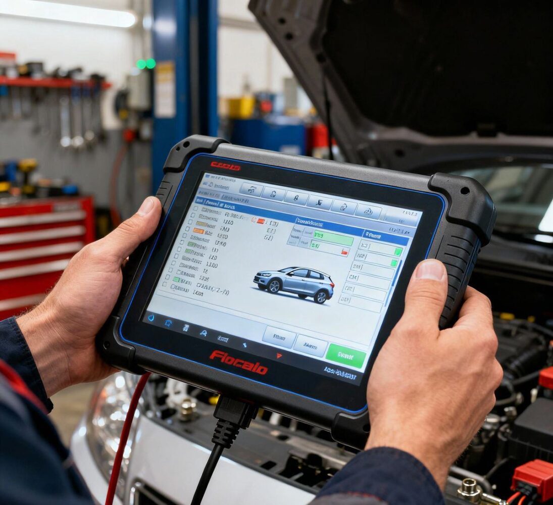 Diagnostic tablet showing vehicle data